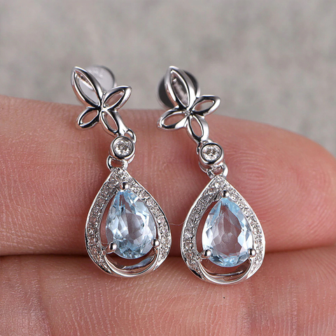 Huitan – boucles d'oreilles de mariage, goutte d'eau, cubique, Zircon, bleu clair, cadeau romantique d'anniversaire, bijoux à la mode ► Photo 1/5