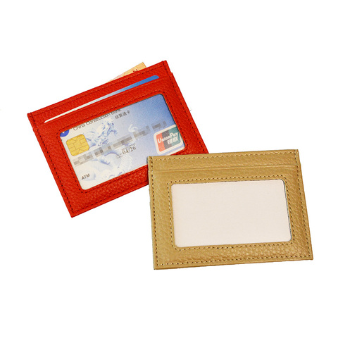 100% véritable cuir de vache porte-carte d'identité couleur bonbon carte de crédit bancaire Multi fente mince porte-cartes avec une fenêtre latérale ► Photo 1/5