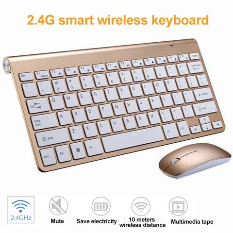Kit sans fil Ultra-fin de clavier et souris muette pour Smart TV, 2.4G, USB, ordinateur de bureau ► Photo 1/6