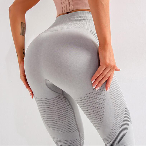 CHRLEISURE – Leggings de Yoga creux pour femmes, pantalon de Sport Push-Up taille haute, respirant, à rayures, sans couture, de Fitness ► Photo 1/6