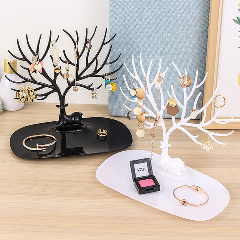 Noir blanc Rose rouge cerf boucles d'oreilles collier anneau pendentif Bracelet bijoux vitrines et présentoir plateau arbre stockage bijoux ► Photo 1/6