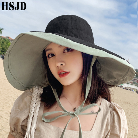 2022 nouvelles femmes été Super grand Large bord plage chapeaux Double face pliable Anti-UV soleil chapeau Panama femme crème solaire chapeau Bonnet ► Photo 1/6