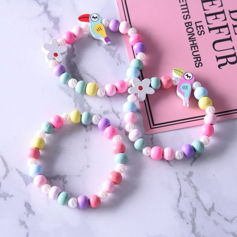 Bracelet de perles en bois pour enfants, 3 pièces, mignon, coloré, Animal, fleur, dessin animé, jouet, bijoux, cadeaux pour filles et garçons ► Photo 1/5