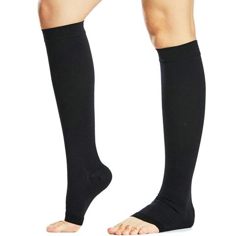 Chaussettes de Compression à bout ouvert, hauteur du mollet, pour femmes et hommes, fermes, 20-30 mmHg, Support gradué pour varices, œdème, chaussettes de vol ► Photo 1/6