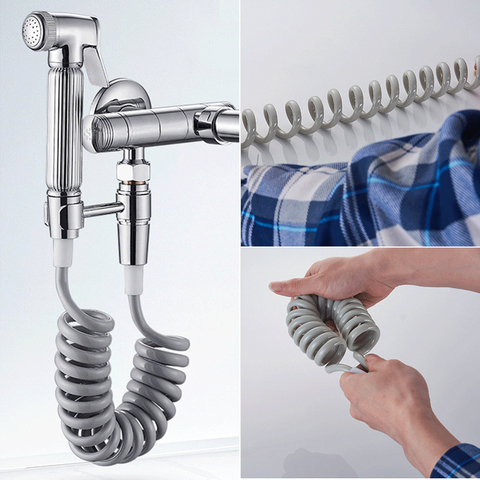 Tuyau de douche Flexible à ressort de Style ligne téléphonique ABS, pour Bidet de toilette, pistolet de pulvérisation Shattaf, 1.5m, choix d'écrou en laiton G1/2