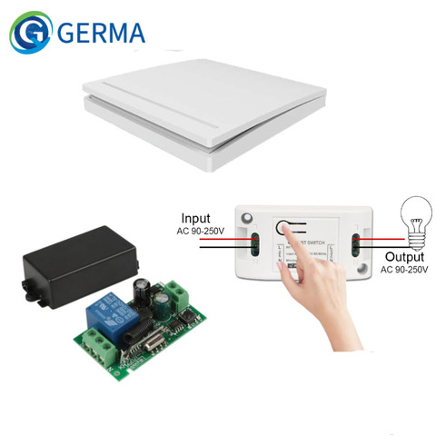 GERMA 433 MHz ca 85V 110V 220V 1 CH télécommande sans fil récepteur relais commutateur Module + 1 chanel transmetteur mural ► Photo 1/6