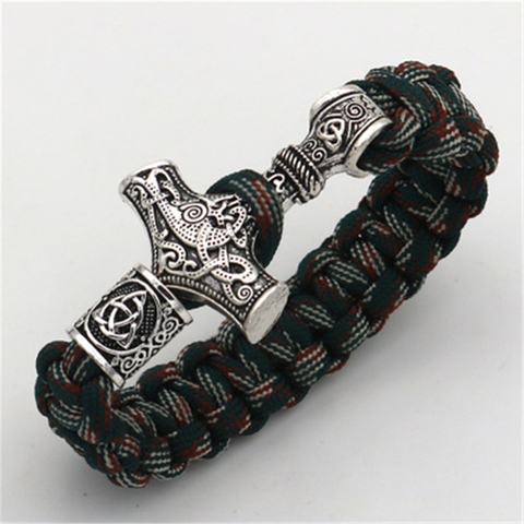 Bracelet Viking Thor Hammer Mjolnir pour hommes et femmes, bijoux, Runes nordiques, nœud de perle, manchette, livraison directe ► Photo 1/6