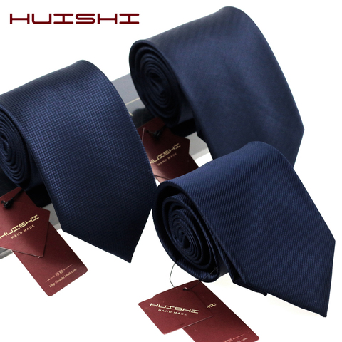 HUISHI 8CM 8 Styles hommes solide bleu foncé couleur cravate 6cm imperméable Jacquard cravate tenue quotidienne cravate fête de mariage pour les hommes ► Photo 1/6