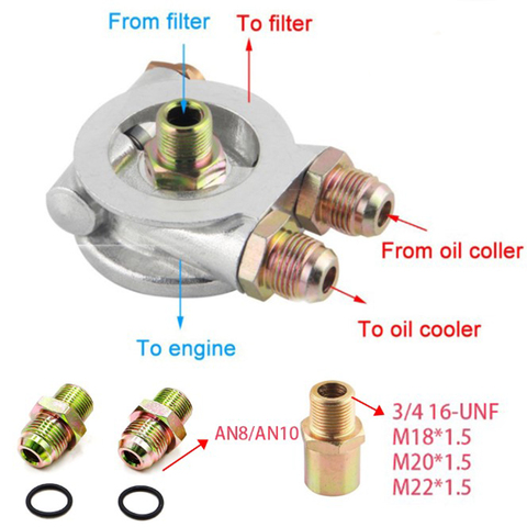 Plaque SANDWICH de filtre de refroidisseur d'huile + adaptateur de THERMOSTAT (AN10 ou AN8) raccords 3/4-16UNF,M18,M20,M22 adaptateur d'huile de filtre à huile ► Photo 1/6