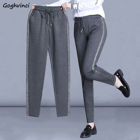 Pantalon décontracté à lacets pour femme, sarouel à rayures latérales, grande taille, Slim, passe-partout, doux, loisirs, tendance, Ulzzang Simple, printemps, M-4XL ► Photo 1/6