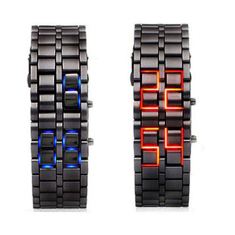 Montre de Sport à Quartz pour hommes, horloge numérique en métal fer rouge LED Samurai pour hommes garçon, montres de Sport simples ► Photo 1/6