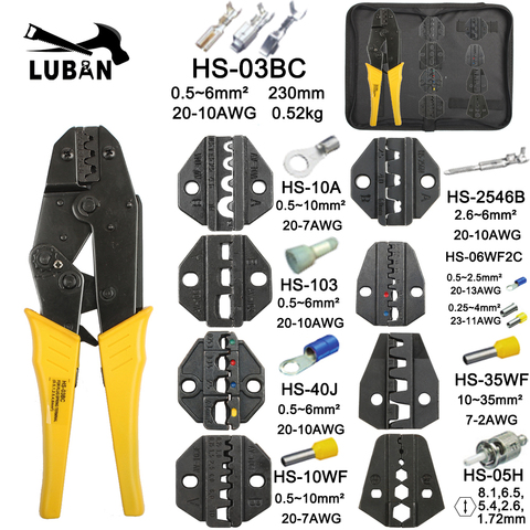Pince à sertir HS-03BC 8 mâchoires pour fiche tube isolation pas d'isolation capuchon de sertissage câble coaxial bornes kit 230mm pince outils ► Photo 1/6