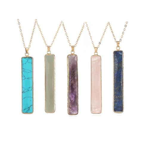 Collier barre longue en pierre, chaîne dorée, pull Vertical Unique, collier délicat en pierre naturelle, bijoux Boho ► Photo 1/6