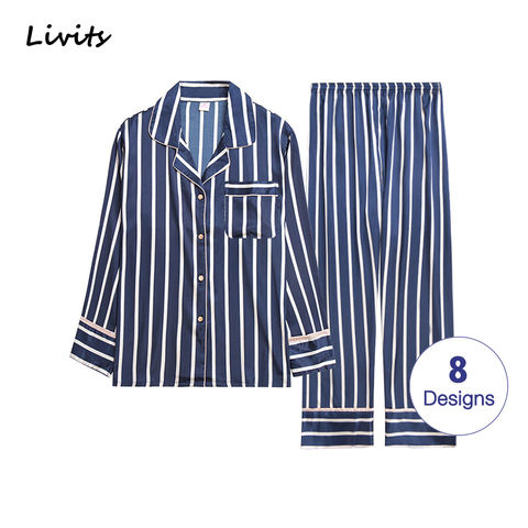 Hommes Pyjamas ensembles Satin Pyjamas vêtements de nuit vêtements de nuit sous-vêtements à manches longues rayé imprimé décontracté printemps automne hiver SA0706 ► Photo 1/6