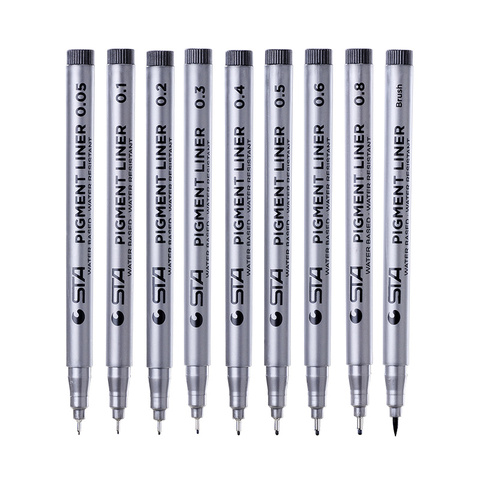 STA 9 Pcs/Lot Noir micron stylo Crochet Doublure croquis marqueurs Dessin Étanche Art Fournitures Manga Comique Écriture Brosse Stylo ► Photo 1/6