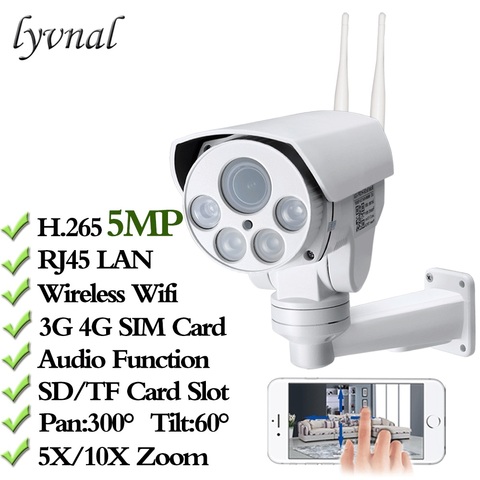 Caméra de surveillance Bullet extérieure PTZ IP Wifi 4G/3G, avec emplacement pour carte SIM, codec H.265, système infrarouge 50M, Zoom 5X 10x autofocus, Audio ► Photo 1/6