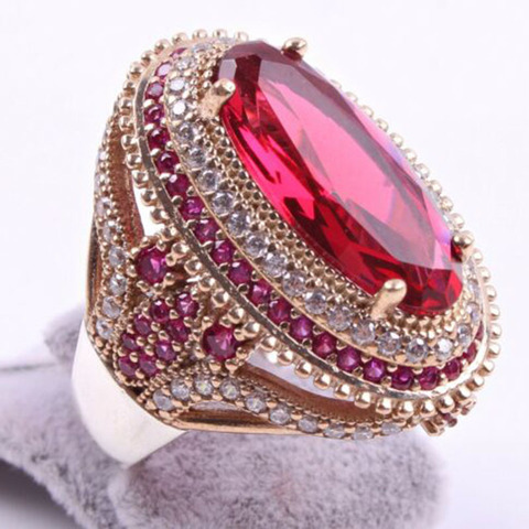 Magnifique grand anneau de pierre rouge ovale de luxe rempli de bagues de mariage en CZ pour les femmes de fiançailles bijoux de mode cadeaux Anillos Mujer ► Photo 1/6