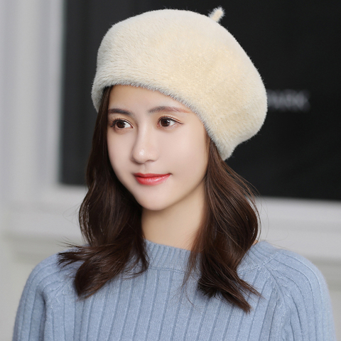 Simple femmes lapin fourrure tricoté bérets chapeaux décontracté couleur unie automne fille hiver chapeau femme Bonnet casquettes Boina Feminino ► Photo 1/6