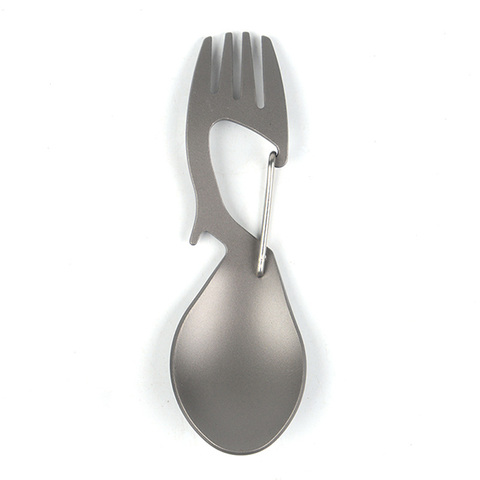 Multi-outil titane Construction Spork multi-fonction cuillère fourchette mousqueton décapsuleur en plein air Camping pique-nique vaisselle ► Photo 1/6