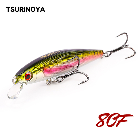 Leurre de pêche TSURINOYA DW61 leurre de pêche au vairon flottant 80mm 6.0g appâts durs artificiels Topwater revêtement Laser ► Photo 1/6