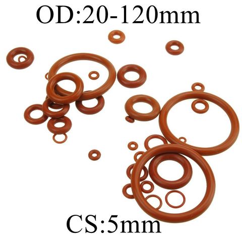 Joint torique en caoutchouc de silicone de 5mm d'épaisseur 20-120mm OD rouge résistant à la chaleur joints d'étanchéité ► Photo 1/5