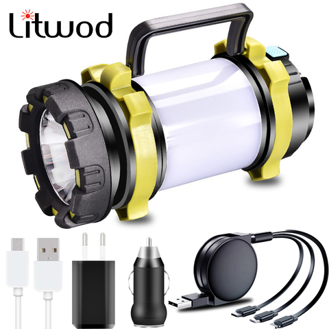 XM-L T6 USB Rechargeable COB Camping lampe de poche Led lumière de couleur construit dans la torche de batterie pour la lanterne rouge blanche de Powerbank d'urgence ► Photo 1/6