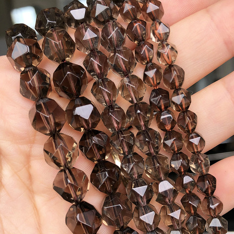 Perles de pierre de Quartzs fumé à facettes naturelles rondes perles entretoises en vrac pour la fabrication de bijoux Bracelet à bricoler soi-même accessoires 15 ''6 8 10mm ► Photo 1/6