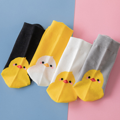 Chaussettes respirantes en coton pour femmes, jolies, solides, à motifs de canard, Style collégien, tendance ► Photo 1/6