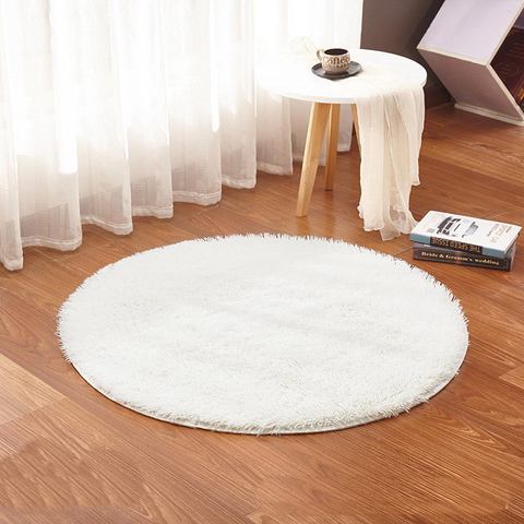 Tapis rond de couleur blanche, doux et moelleux, chaud, pour salon et chambre d'enfant, sur mesure, diamètre 60,80,100,160cm ► Photo 1/4