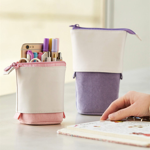 Créatif rétractable porte-crayon école papeterie sac de rangement Kawaii solide couleur stylo étui mignon porte-stylo cadeaux pour enfant stylo sac ► Photo 1/6