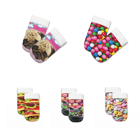 3D impression alimentaire coton chaussettes Fun Burger frites fruits sucette imprimé Harajuku chaussettes courtes pour les femmes heureux floue basse cheville chaussettes ► Photo 1/6