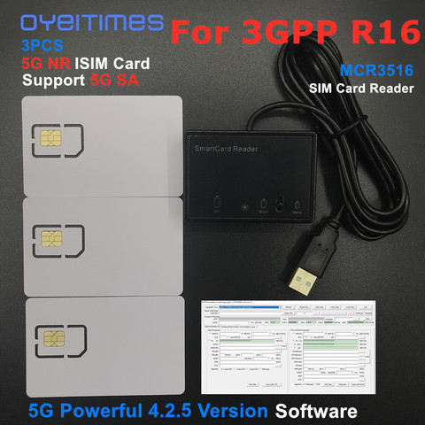 OYEITIMES 3 pièces Programmable 5G NR 3GPP R16 5G SA/NSA carte ISIM vierge 5G cartes ISIM + lecteur de carte MCR3516 + 4.2.5 personnaliser les outils ► Photo 1/6