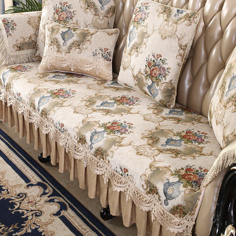 Housse de protection pour canapé, fauteuil, en cuir, motif Floral, Chenille, pour 1/2/3 places, antidérapante, style européen ► Photo 1/6