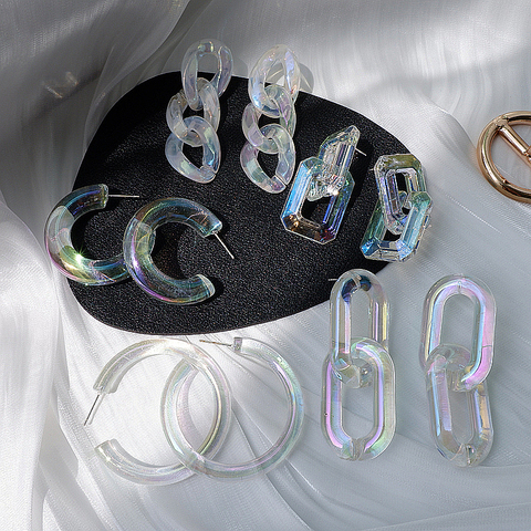 Grand acrylique boucles d'oreilles pour les femmes 2022 nouveau bijoux blanc déclaration cercle chaîne géométrique goutte boucles d'oreilles en gros ► Photo 1/6