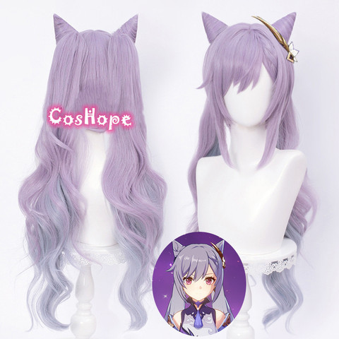 Genshin Impact Cosplay Keqing queues de cheval violet perruque Cosplay Anime Cosplay perruques résistantes à la chaleur perruques synthétiques Halloween pour les filles ► Photo 1/4