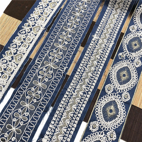 Denim brodé 1 Yard, en dentelle à paillettes, ruban d'habillage ethnique népalais, thaï, indien, Boho, décoration à réaliser soi-même ► Photo 1/6