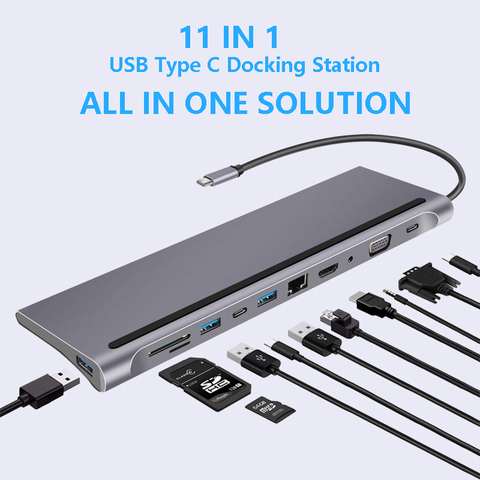 USB Type C adaptateur Hub Station d'accueil pour ordinateur portable HDMI VGA RJ45 Ethernet Gigabit Port PD SD pour MacBook HP Compatible Thunderbolt 3 ► Photo 1/6