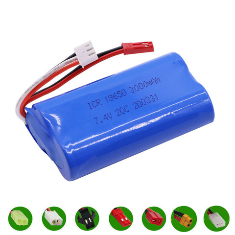 Batterie lipo 7.4V 3000mAh 2S 18650, pour Udi U12A Syma S033g Q1 H100 H101 H102 H103 FT009 rc, pièces de modèles de bateaux, prise EL-2P/SM/JST/T ► Photo 1/6