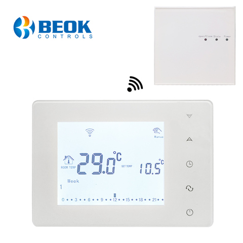 Contrôleur de température Programmable d'écran tactile de Thermostat sans fil de Beok pour le chauffage de pièce avec la chaudière à gaz et l'actionneur ► Photo 1/6