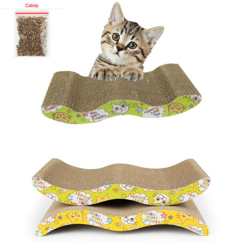 Planche ondulée à gratter pour chat, 44x22CM, plaque à griffes de broyage + bloc de papier herbe-aux-chats, cadre d'escalade, tapis grattoir ► Photo 1/5