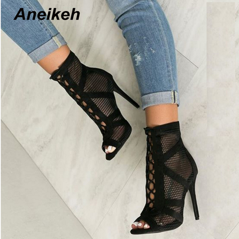 Aneikeh – chaussures à talons hauts pour femmes, sandales à lacets et bout ouvert, en tissu suédé, avec bretelles croisées, Sexy, tendance, 42 ► Photo 1/6