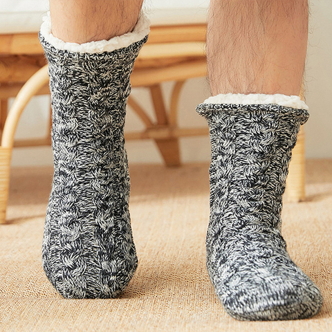 Pantoufles d'hiver pour hommes, chaussettes légères, pantoufles de maison, grande taille, d'intérieur antidérapantes, chaudes, en peluche, en coton, confortables ► Photo 1/6