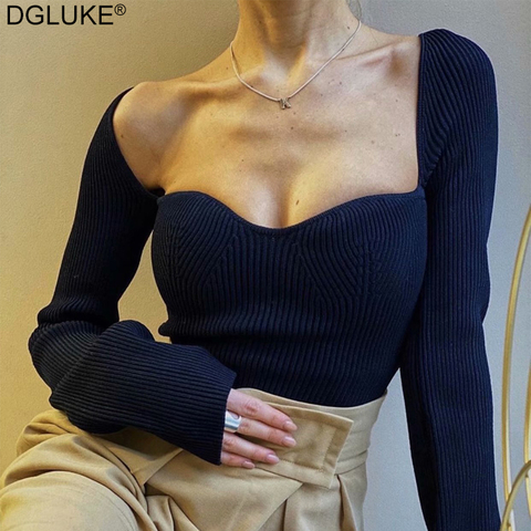 DGLUKE – pull côtelé à col carré et manches longues pour femme, vêtement de bureau résistant, collection automne 2022 ► Photo 1/6