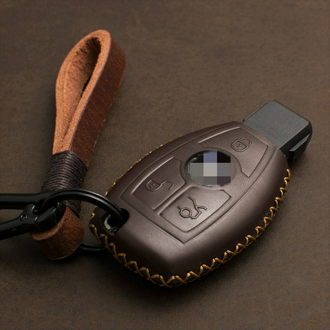 1 pièces en cuir véritable étui à clés de voiture clé couverture pour Benz W203 W204 W210 W211 A B C E S classe SL GLE GLC GLK GLA GLS CLK CLA SLK ► Photo 1/6