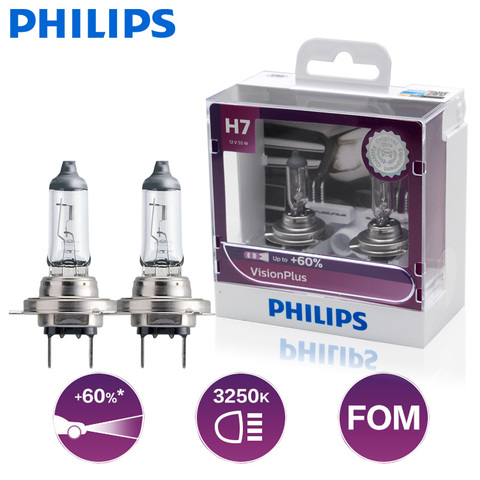 2 Philips Philips H7 12V 55W, PX26d VisionPlus 3250K, vision allégée jusqu'à 60%, vision augmentée, lampes de voiture halogènes, phares de voiture, 12972VPS2 ► Photo 1/6