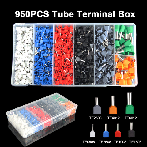 950 pièces Double fil Tube Terminal Kit 2*0.5-6mm2 virole isolé Double câblage sertissage bornes connecteur câble Terminal costume ensemble ► Photo 1/4