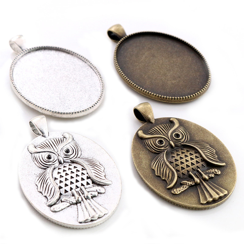 Nouvelle mode 5 pièces 30x40mm taille intérieure Bronze Antique et Antique argent plaqué hibou Cabochon réglage de la Base pendentif à breloques ► Photo 1/3