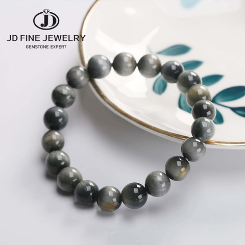 JD-pierre gemme grise oeil d'aigle gris 5A, perles naturelles de haute qualité, pour hommes et femmes, Bracelet à breloques ► Photo 1/6