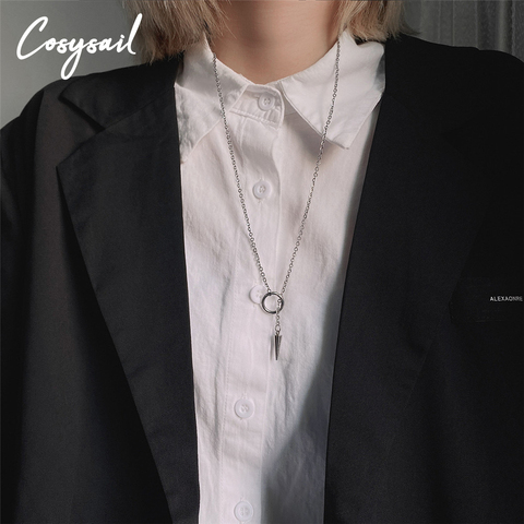 Cosysail – collier avec pendentif cône en acier inoxydable pour femmes, chaîne longue minimaliste pour chandail, bijoux cadeau, 2022 ► Photo 1/1