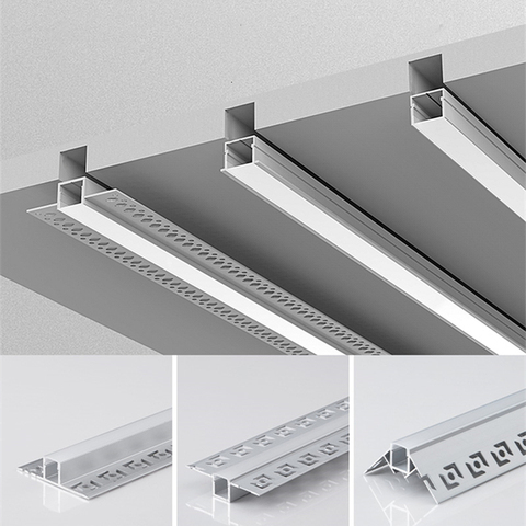 Profilé en aluminium intégré sans cadre, 1 à 10 pièces/lot, avec couvercle laiteux/noir, coin d'armoire LED, barre linéaire ► Photo 1/6